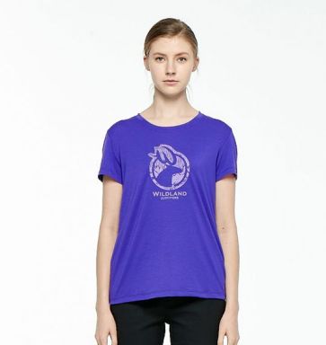 女彈性LOGO印花圓領上衣