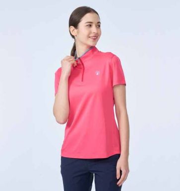 女彈性透氣排汗拉鍊短袖上衣